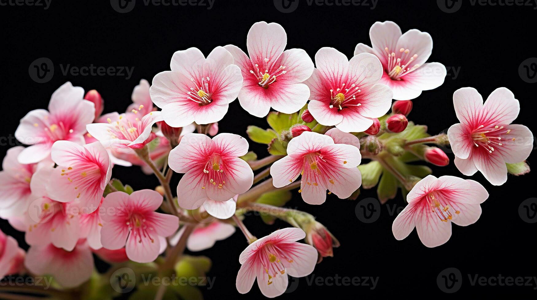 Photo of beautiful Saxifrage flower isolated on white background. Generative AI