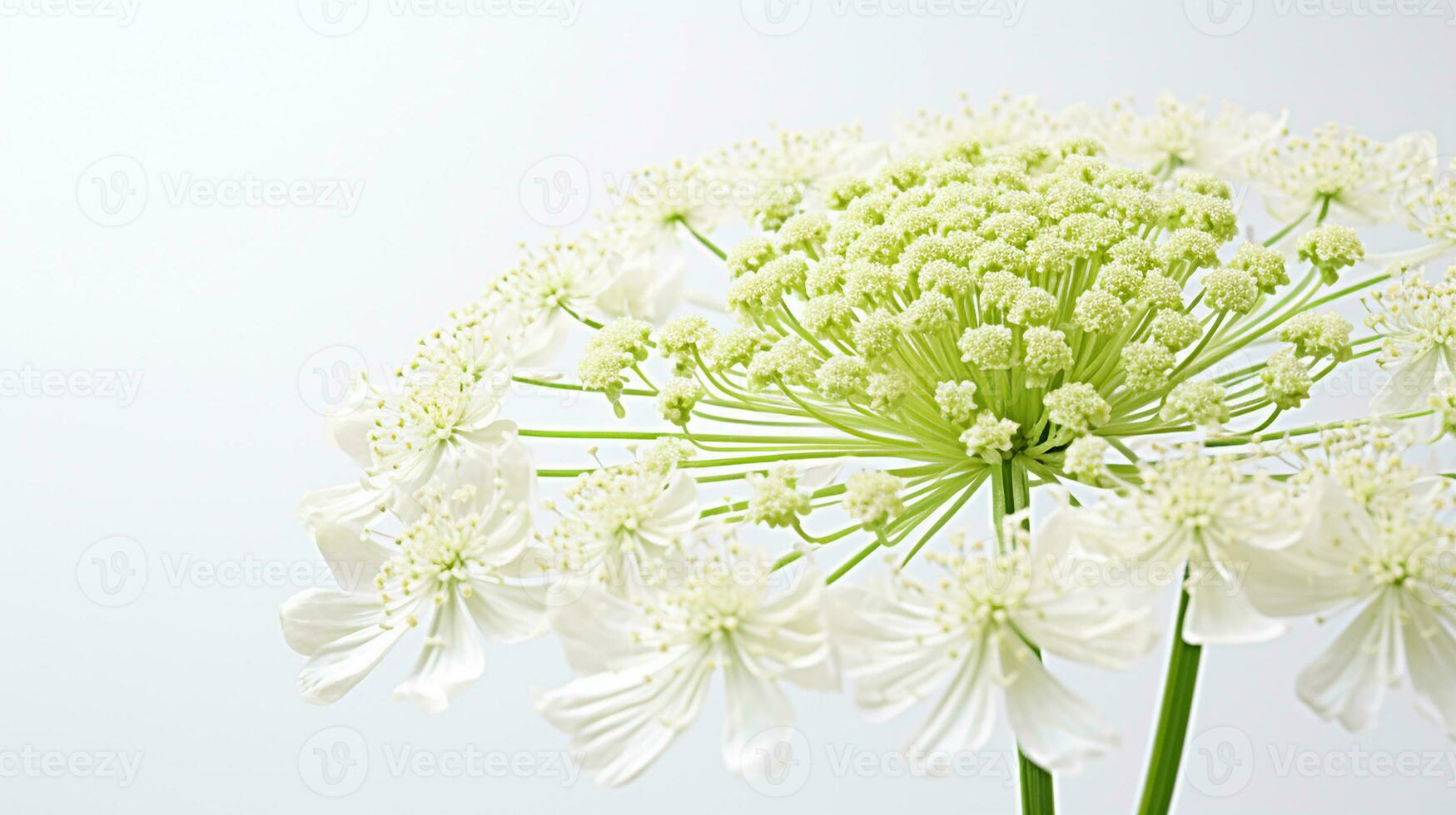 Photo of beautiful Queen Anne's Lace flower isolated on white background. Generative AI