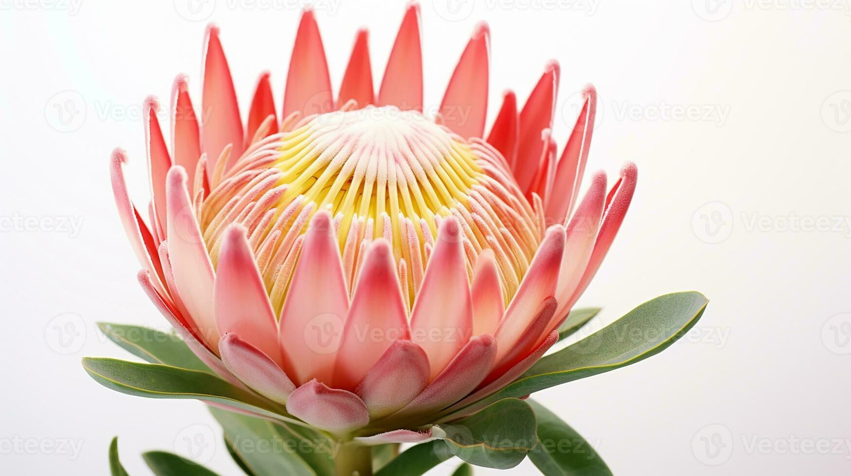 Photo of beautiful Protea flower isolated on white background. Generative AI