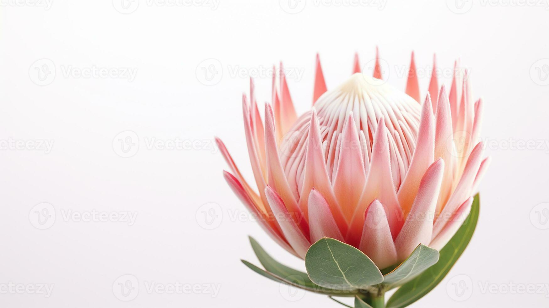 Photo of beautiful Protea flower isolated on white background. Generative AI