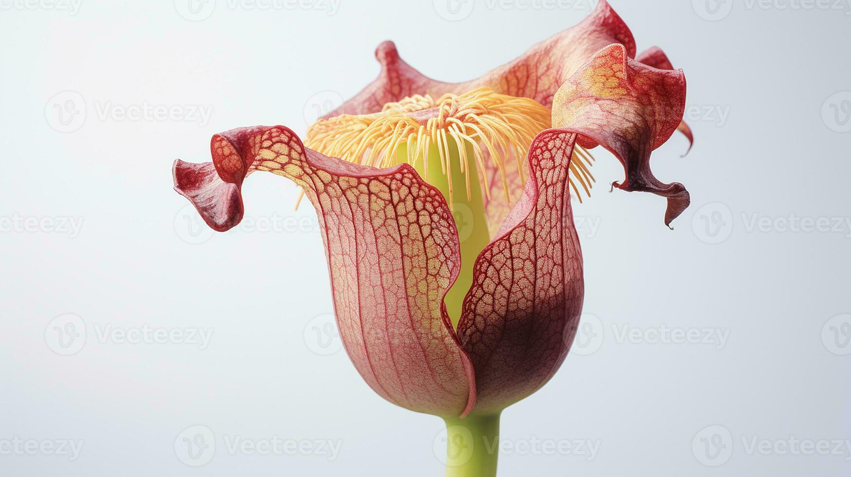 Photo of beautiful Pitcher Plant flower isolated on white background. Generative AI