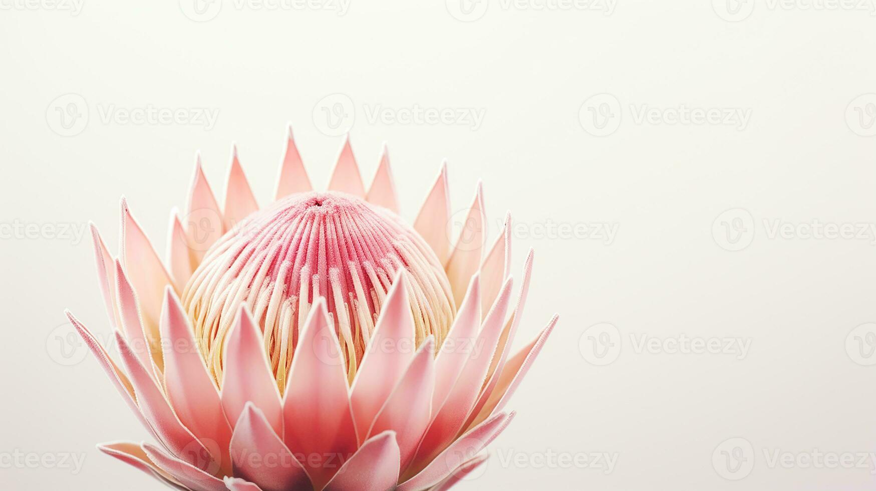 Photo of beautiful Protea flower isolated on white background. Generative AI