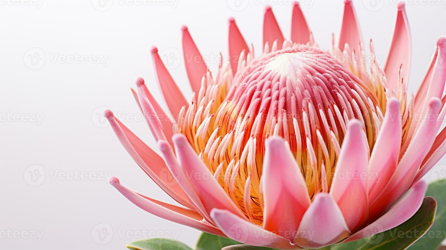 Photo of beautiful Protea flower isolated on white background. Generative AI