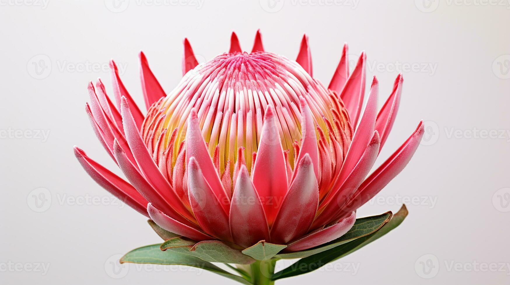 Photo of beautiful Protea flower isolated on white background. Generative AI