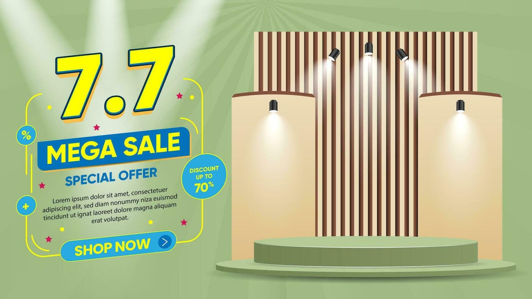 Mega sale banner with 3D podium product placement vector