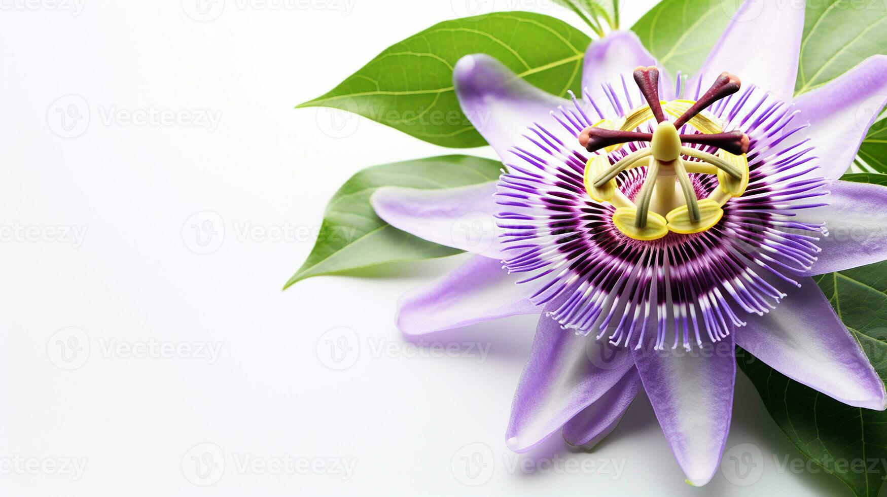 Photo of beautiful Passionflower flower isolated on white background. Generative AI