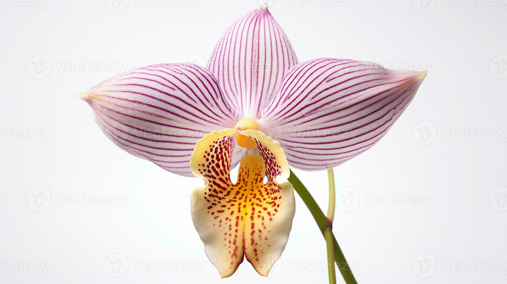 Photo of beautiful Monkey Orchid flower isolated on white background. Generative AI