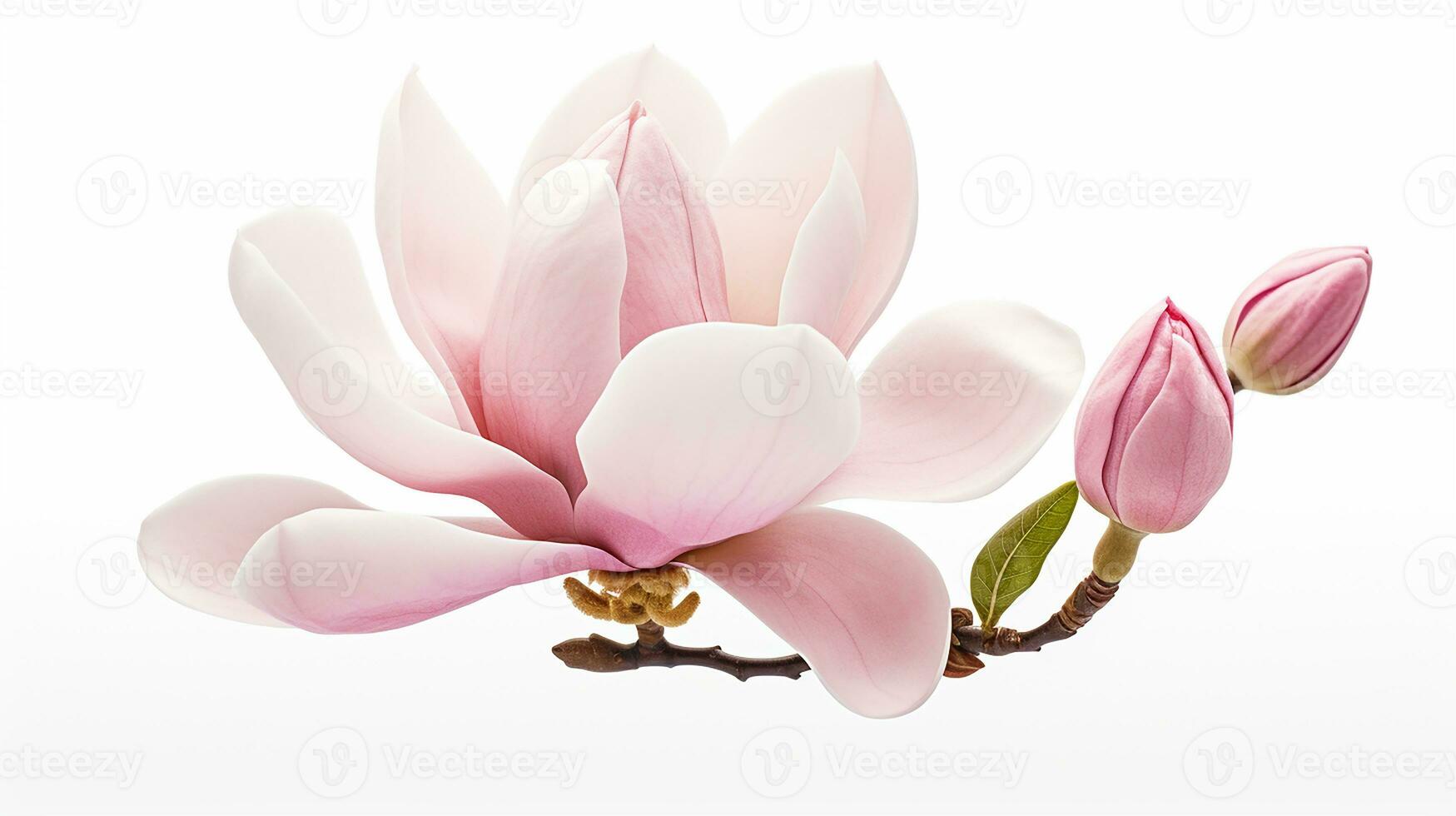 Photo of beautiful Magnolia flower isolated on white background. Generative AI
