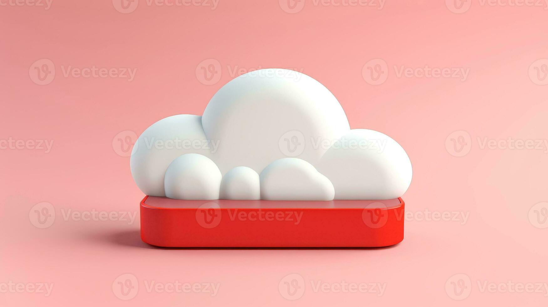 3D red white cloud icon minimal style, cloud computing online service, digital technology security concept, Generative AI illustration photo