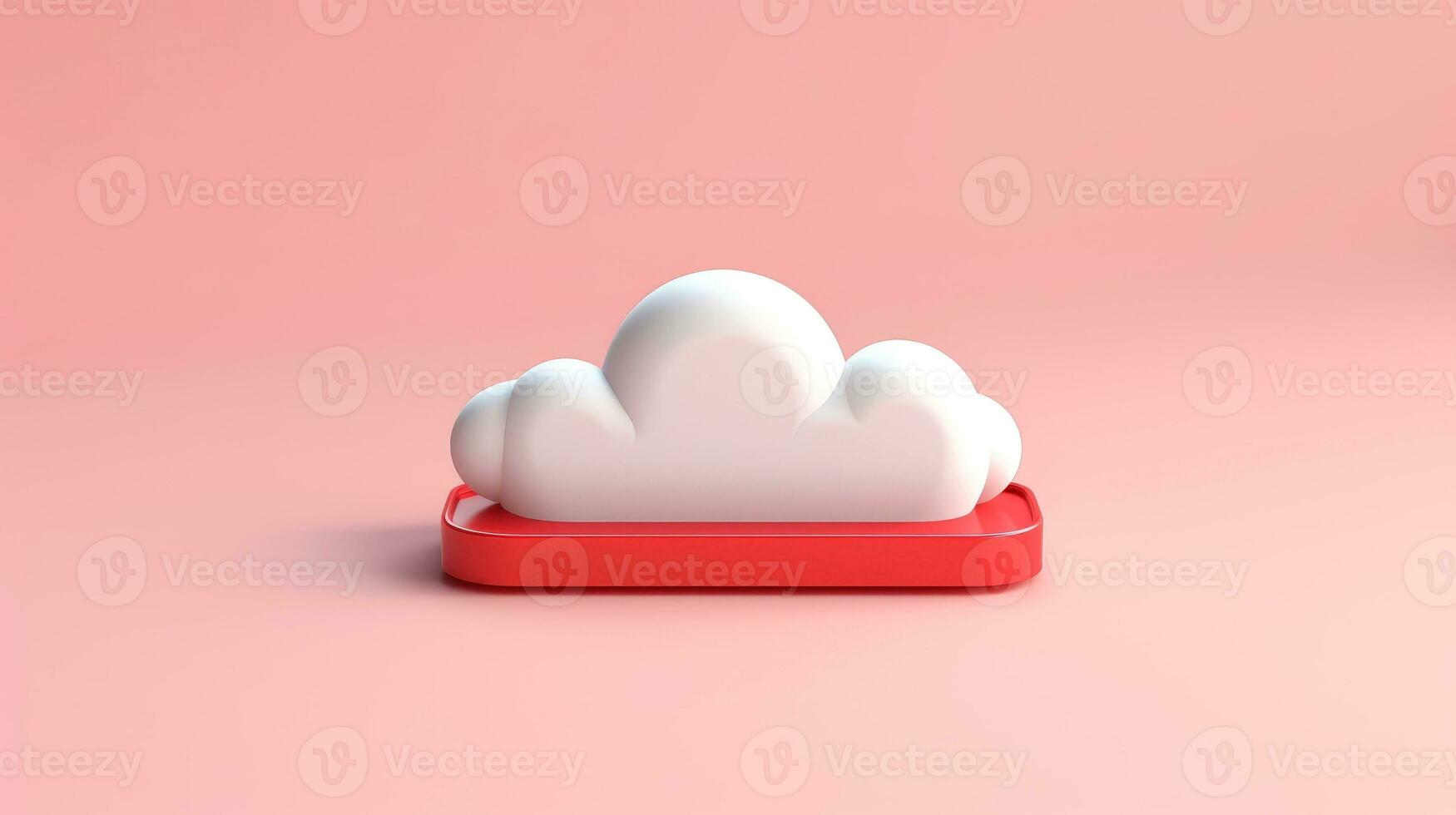 3D red white cloud icon minimal style, cloud computing online service, digital technology security concept, Generative AI illustration photo