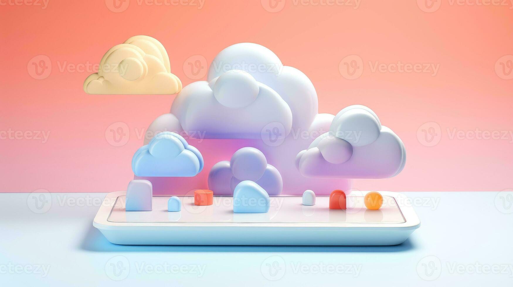 3D cloud icon minimal style, cloud computing online service, digital technology security concept, Generative AI illustration photo