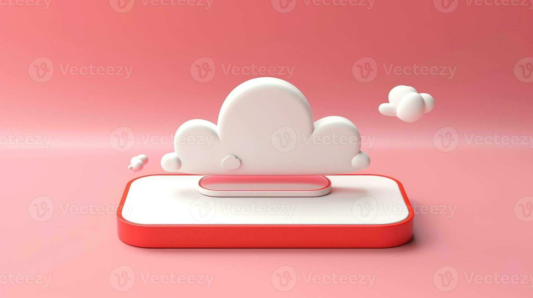 3D red white cloud icon minimal style, cloud computing online service, digital technology security concept, Generative AI illustration photo