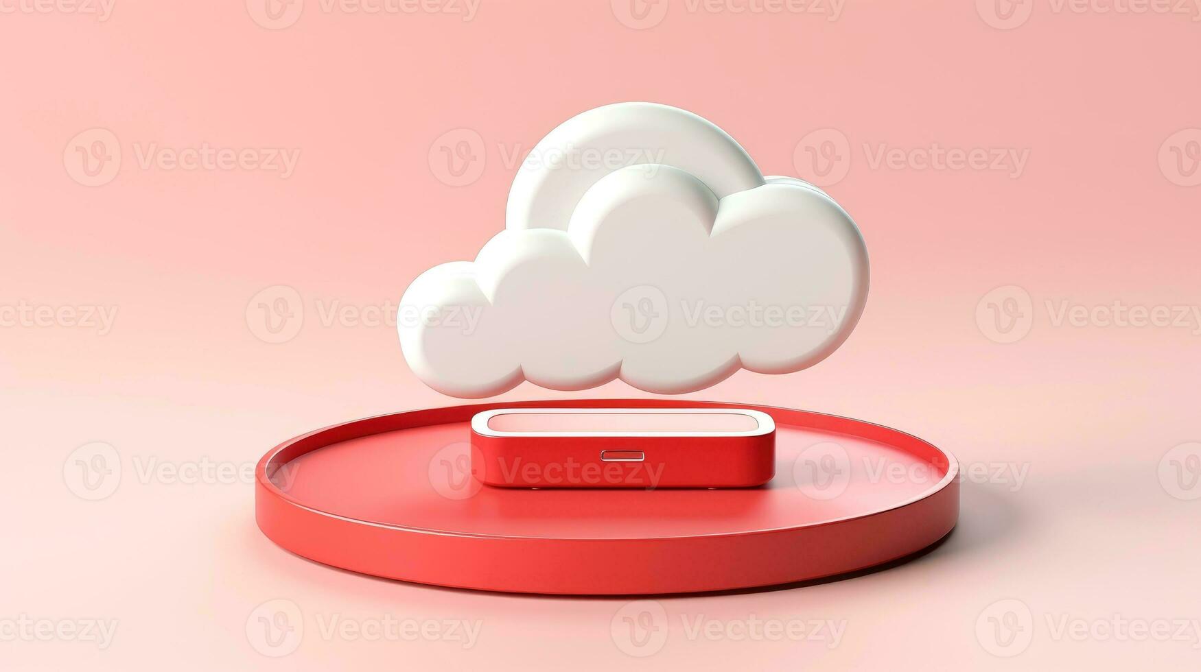 3D red white cloud icon minimal style, cloud computing online service, digital technology security concept, Generative AI illustration photo
