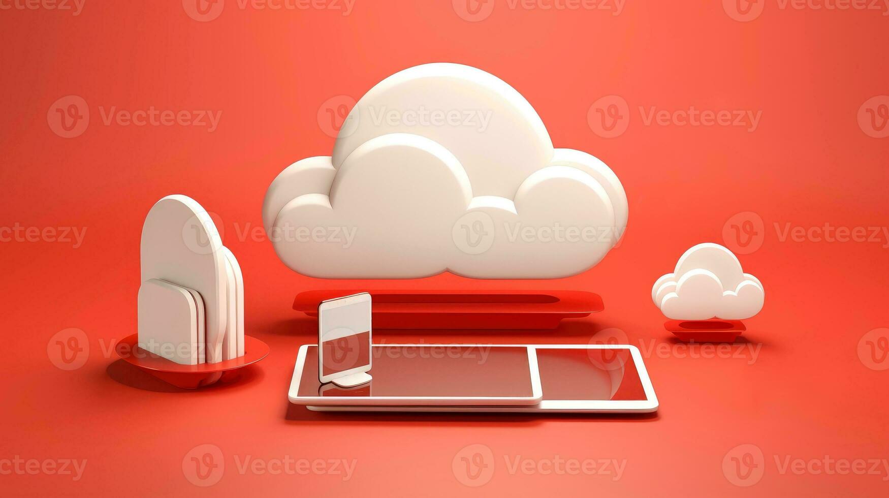 3D red white cloud icon minimal style, cloud computing online service, digital technology security concept, Generative AI illustration photo