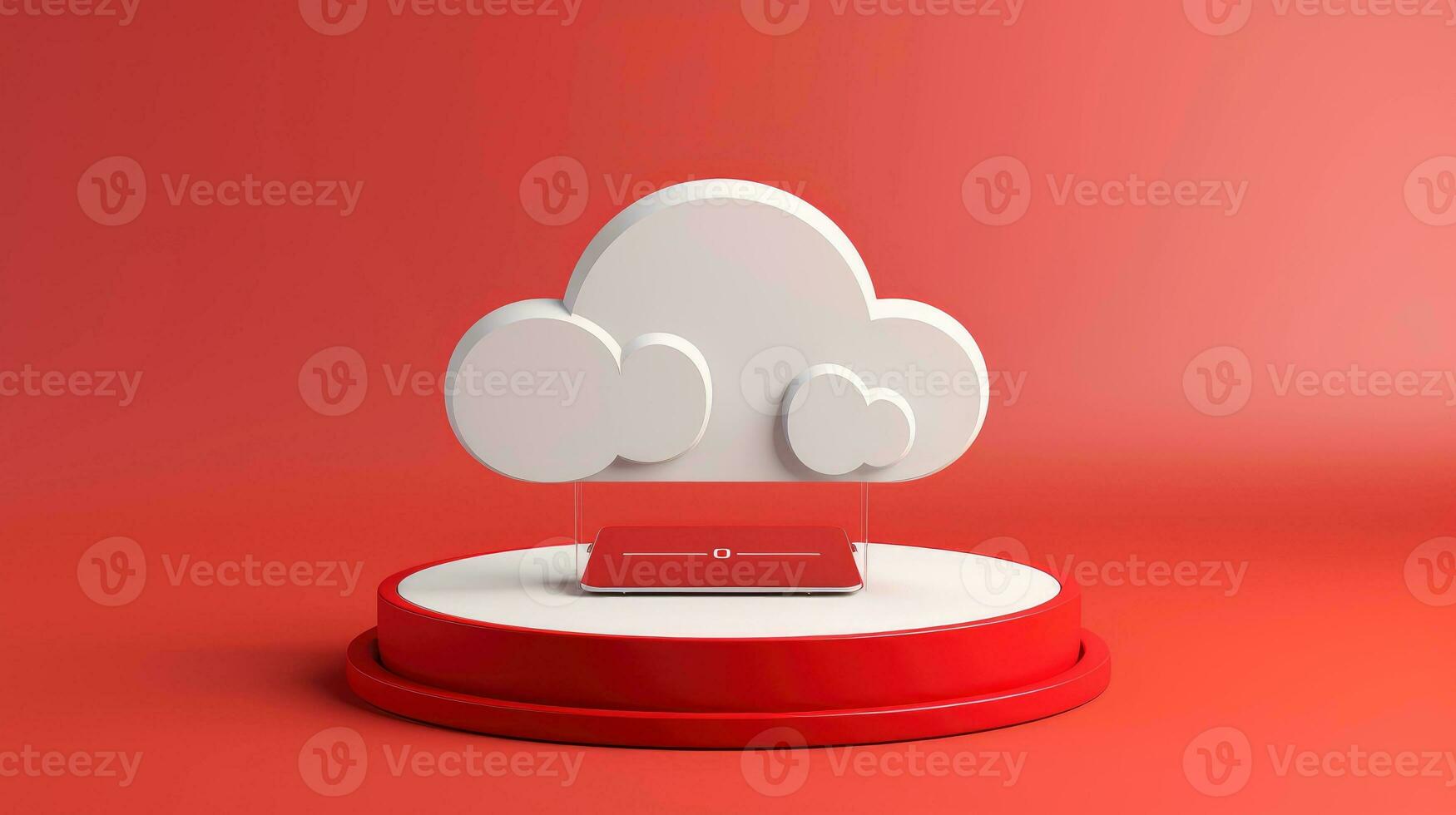 3D red white cloud icon minimal style, cloud computing online service, digital technology security concept, Generative AI illustration photo