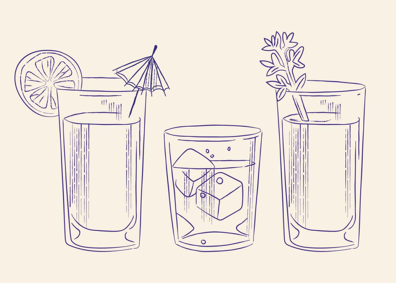 Vintage line illustration for the menu cocktail glass includes bloody mary gin tonic vector