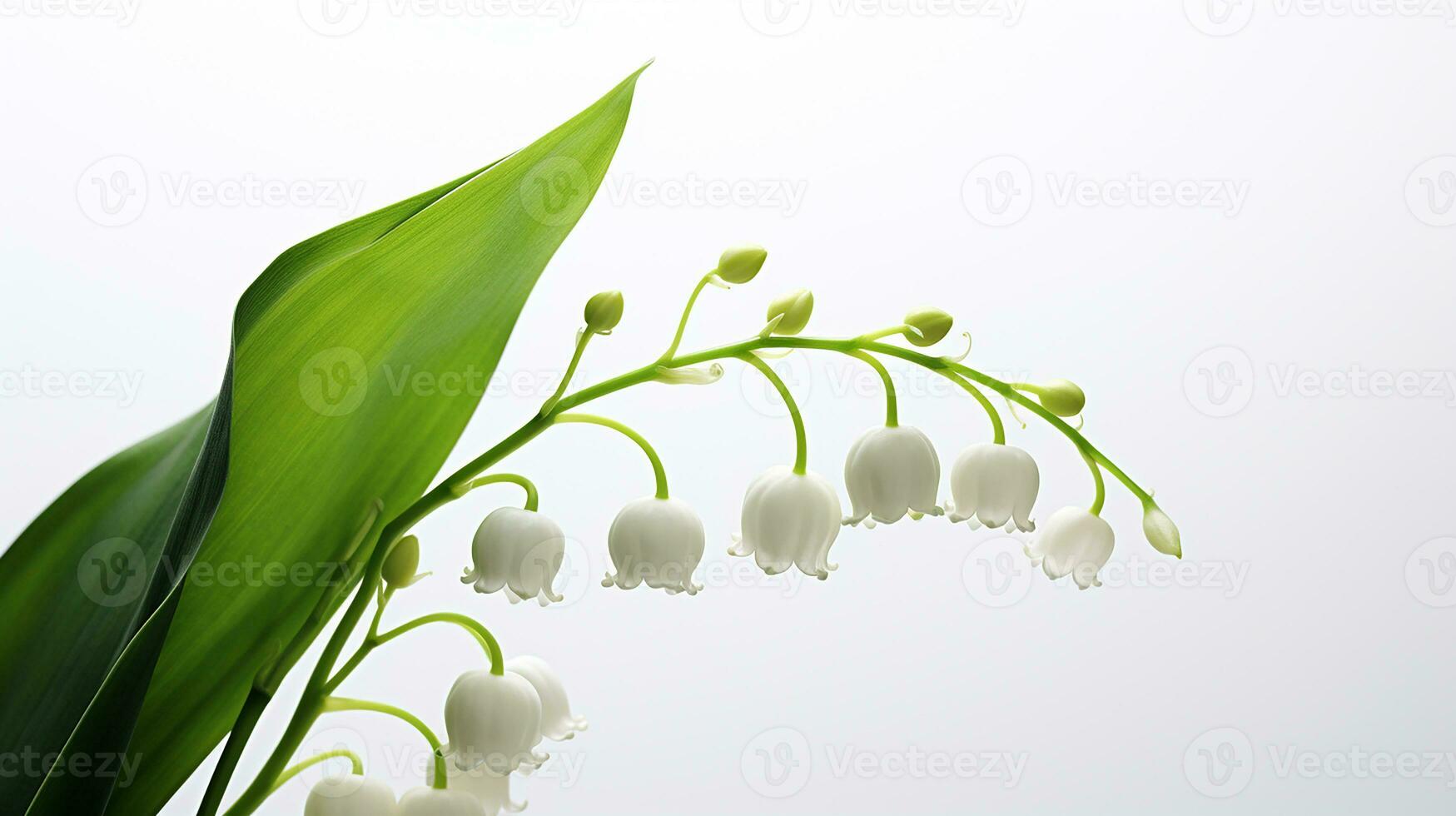 Photo of beautiful Lily of the Valley flower isolated on white background. Generative AI