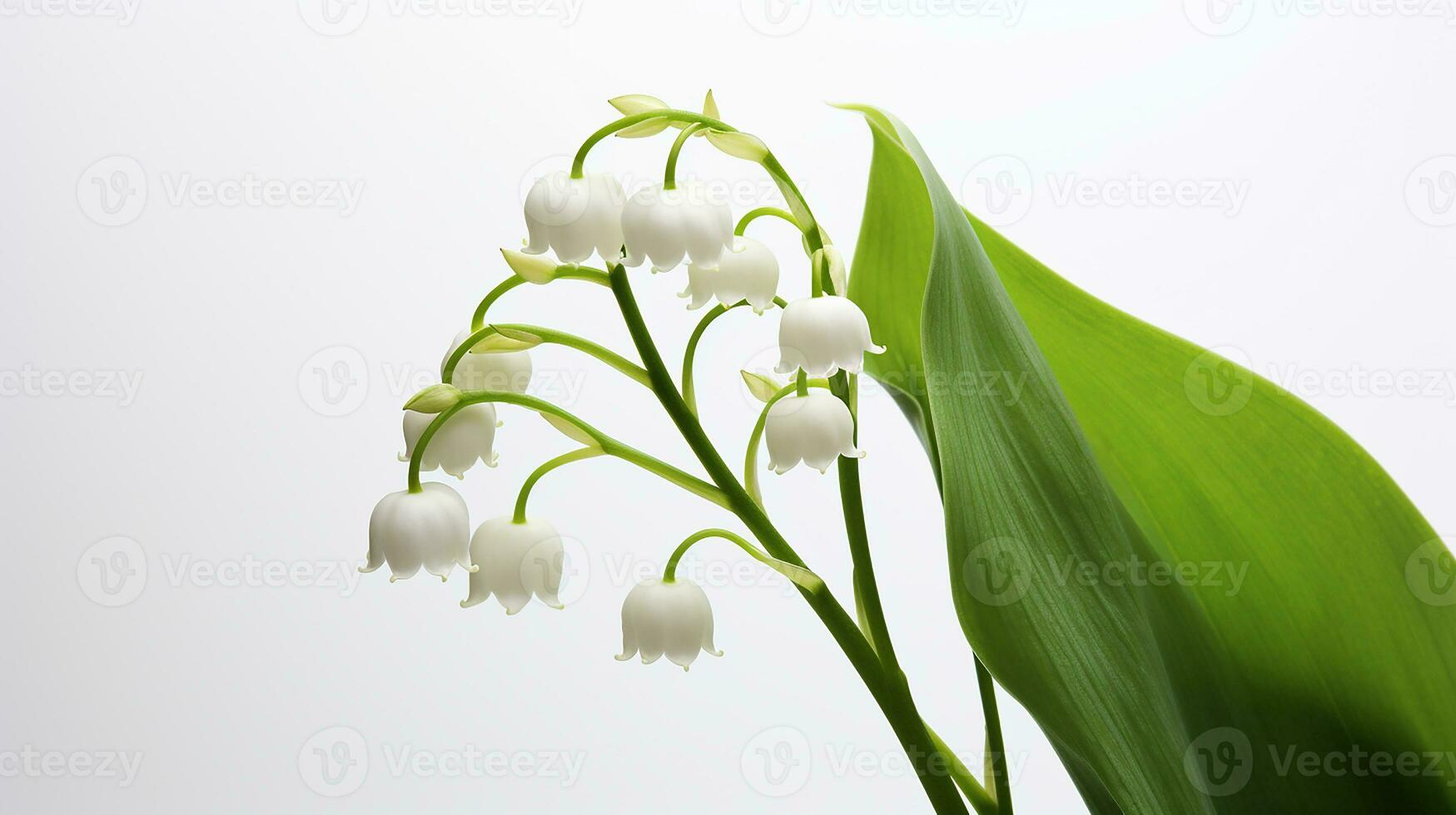 Photo of beautiful Lily of the Valley flower isolated on white background. Generative AI