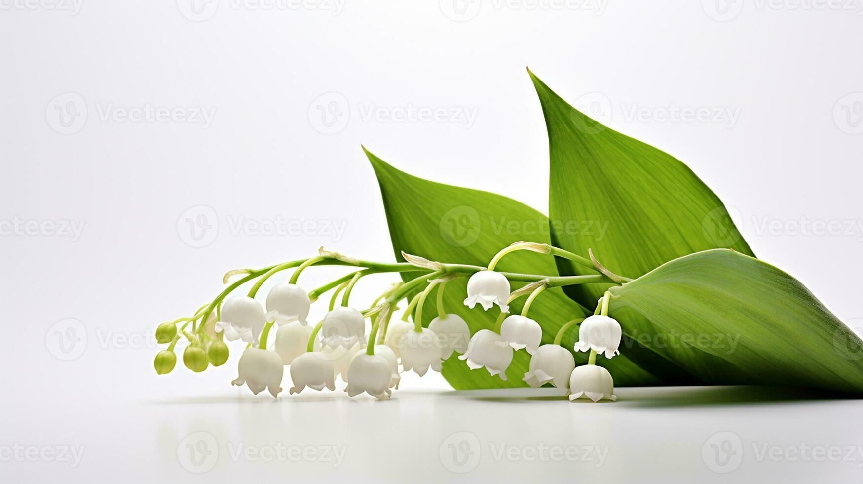 Photo of beautiful Lily of the Valley flower isolated on white background. Generative AI