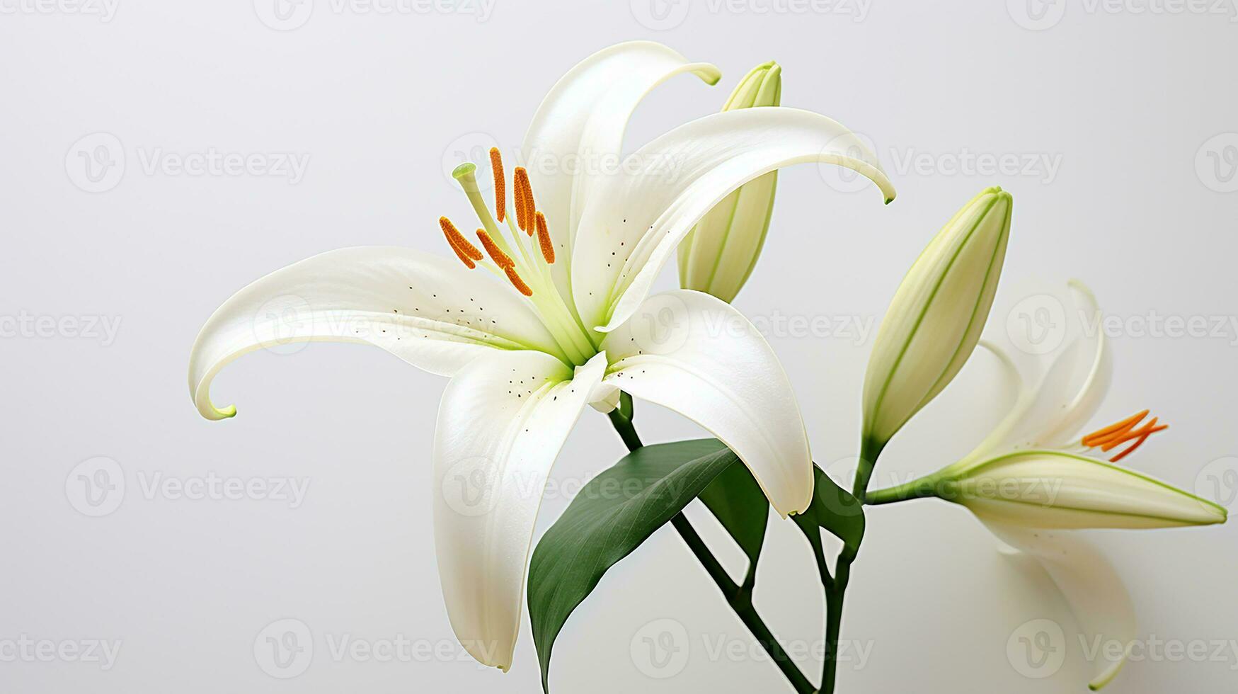 Photo of beautiful Lily flower isolated on white background. Generative AI