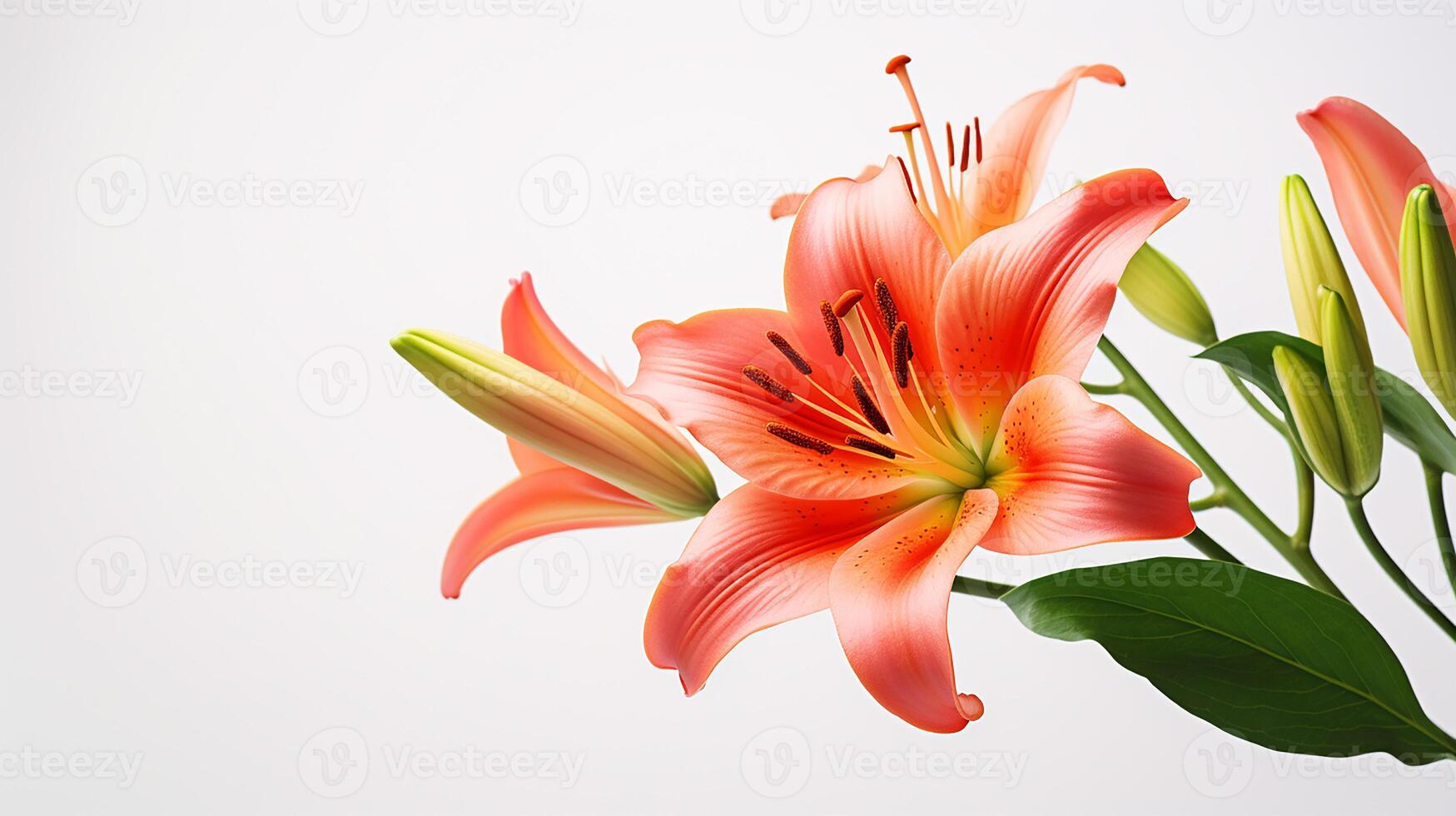 Photo of beautiful Lilium flower isolated on white background. Generative AI