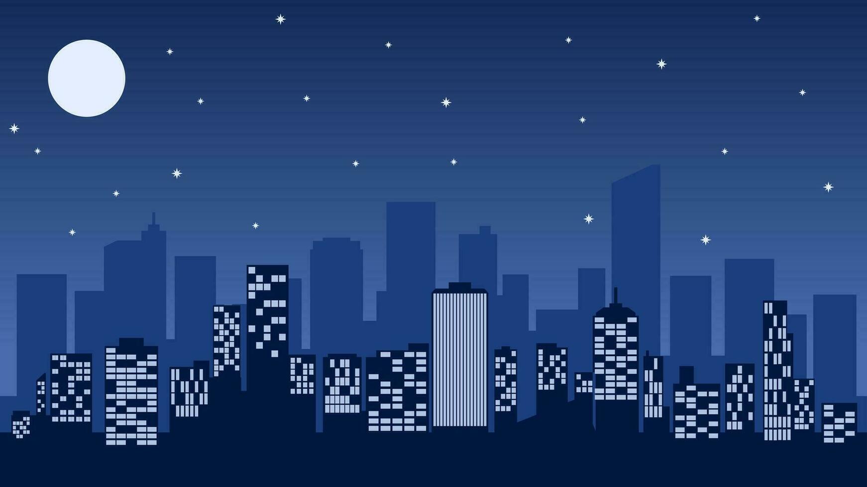 ciudad paisaje vector ilustración. urbano silueta con horizonte edificio y noche cielo. paisaje urbano silueta paisaje para fondo, fondo de pantalla, monitor o aterrizaje página. horizonte en el medianoche