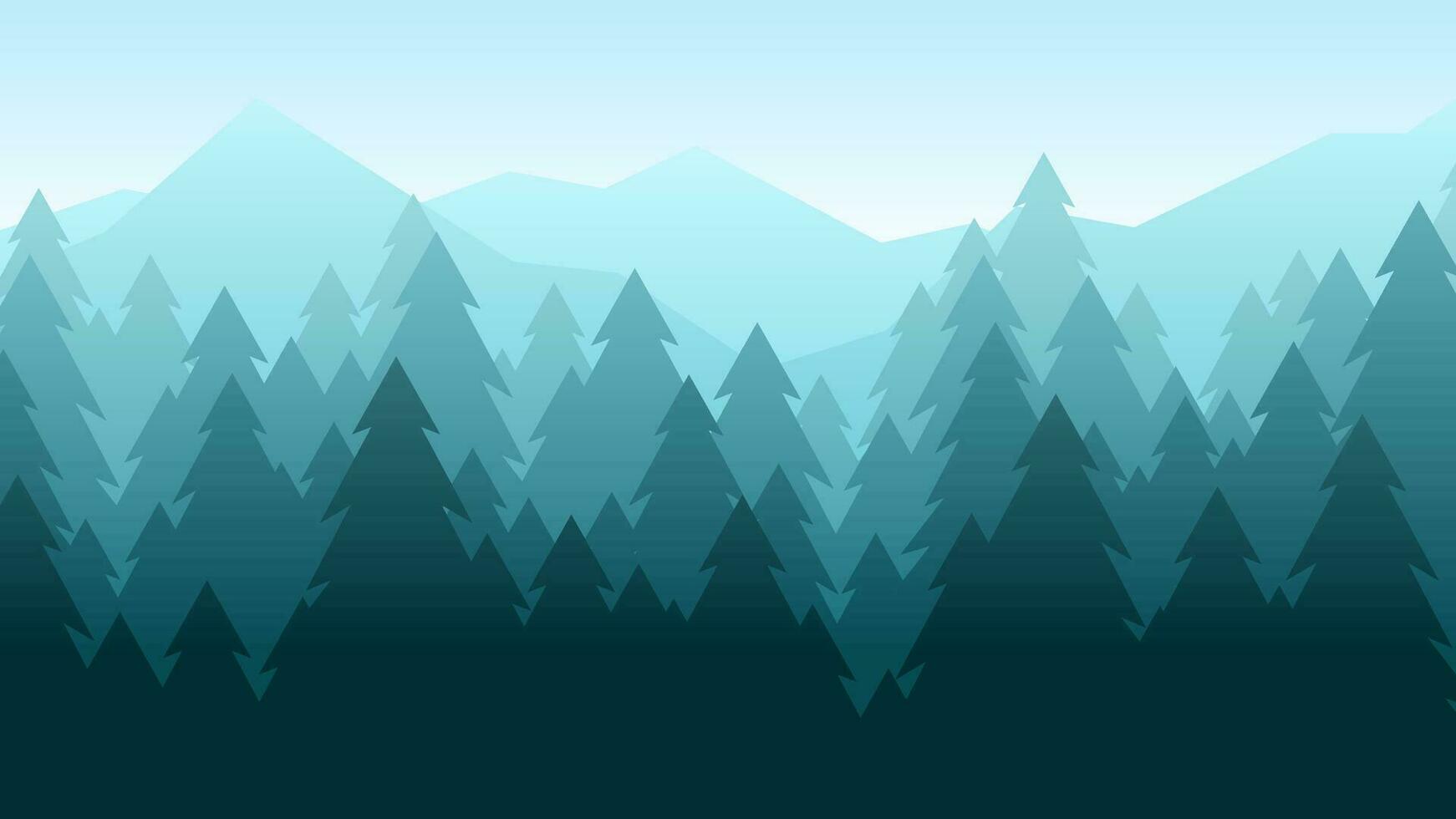 Forest landscape vector illustration. Pine forest silhouette landscape. Deep forest landscape for background, wallpaper, display or landing page. Mist in the forest with clear sky