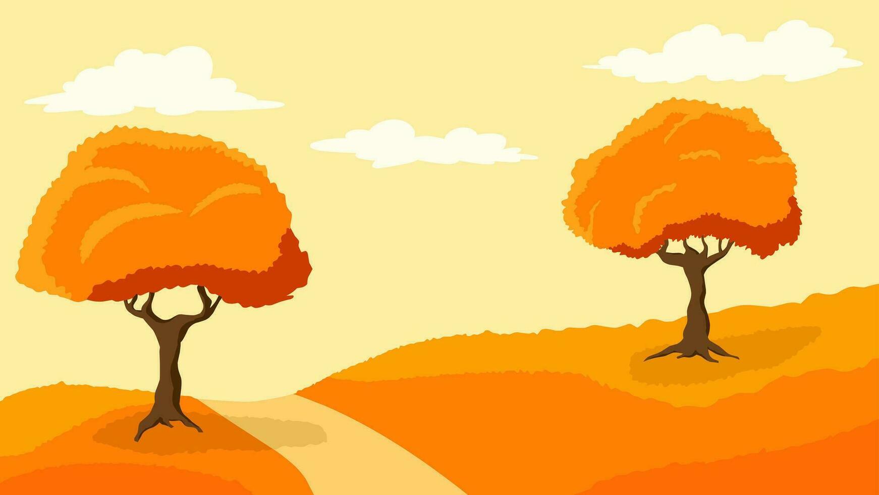Autumn landscape vector illustration. Fall season landscape with autumn tree. Season landscape for background, wallpaper, display or landing page. Illustration of park in autumn season with clear sky