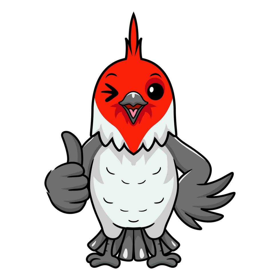 Cute red crested cardinal bird cartoon giving thumb up vector