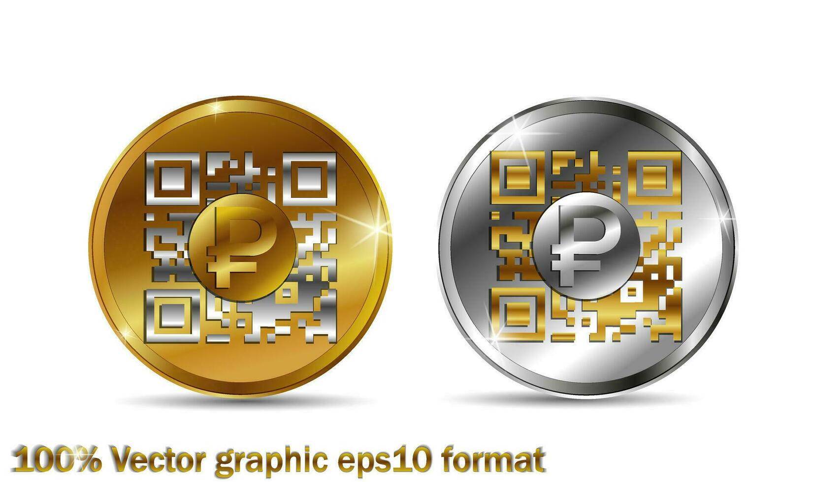 Digital russian ruble, digital ruble. Gold coin russian ruble, qr code vector