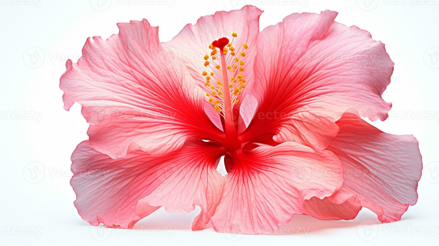 Photo of beautiful Hibiscus flower isolated on white background. Generative AI