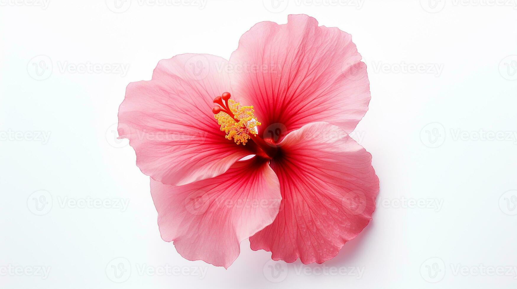 Photo of beautiful Hibiscus flower isolated on white background. Generative AI