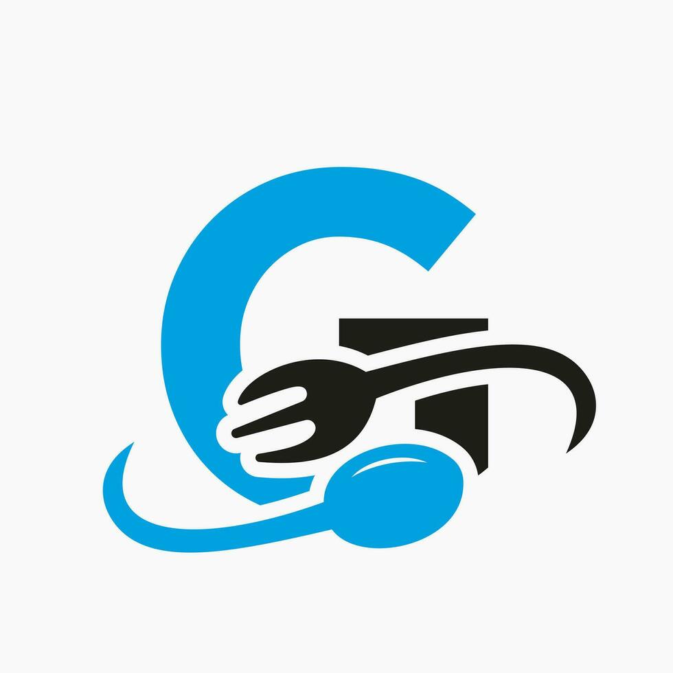 Letter G Restaurant Logo Combined with Fork and Spoon Icon vector