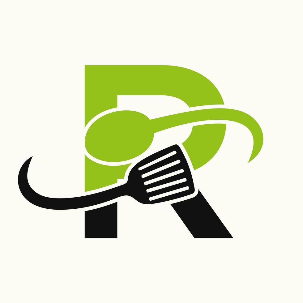 Letter R Restaurant Logo Combined with Spatula and Spoon Icon vector