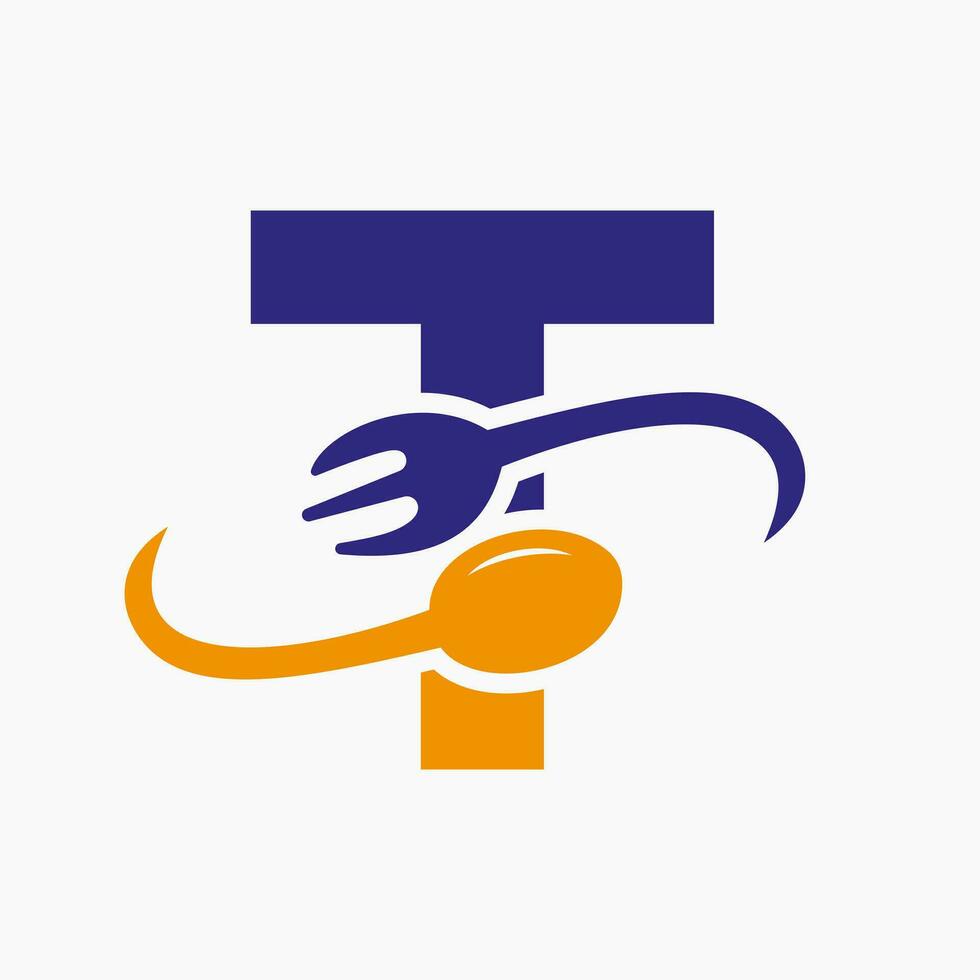 Letter T Restaurant Logo Combined with Fork and Spoon Icon vector