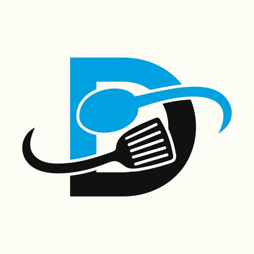 Letter D Restaurant Logo Combined with Spatula and Spoon Icon vector