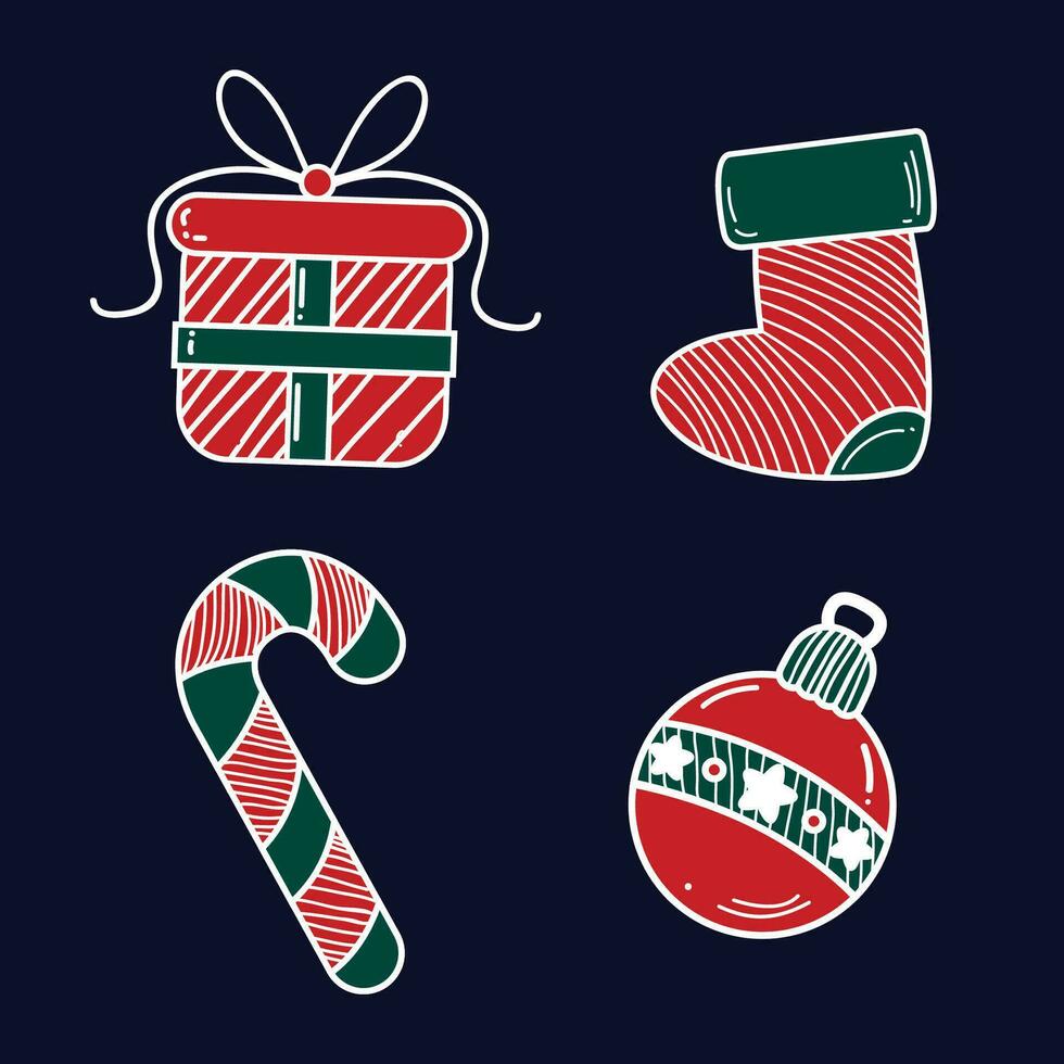 Vector set of hand drawn christmas element in doodle style vector illustration