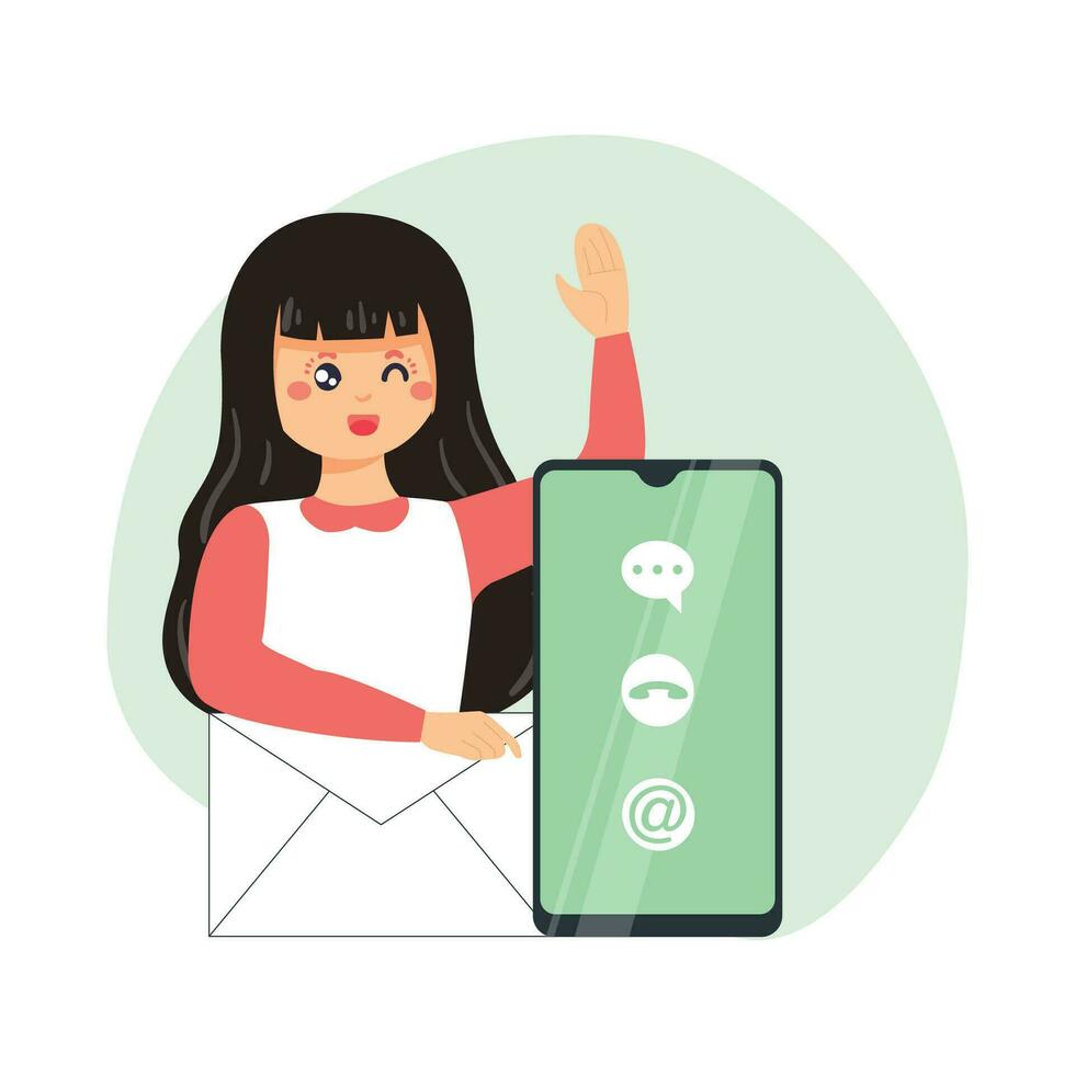 modern communication means, phone calls, letters and emails. Influencer character. working concept illustration vector