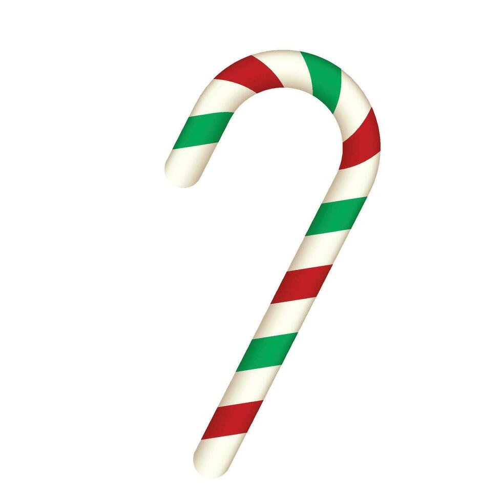 Vector candy cane with red and green stripes isolated on white realistic vector