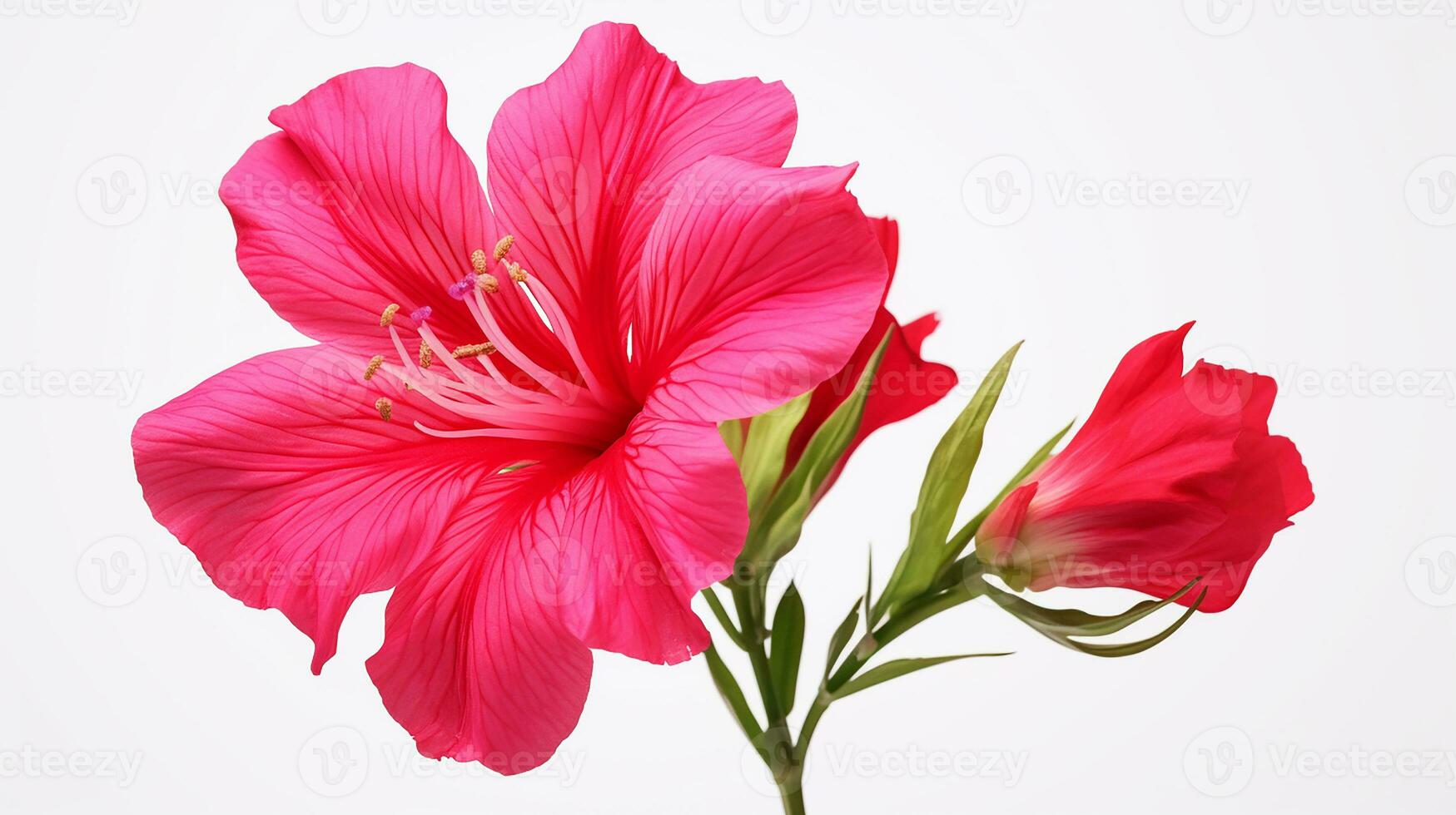 Photo of beautiful Godetia flower isolated on white background. Generative AI