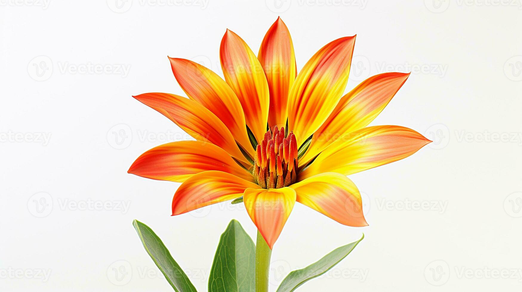 Photo of beautiful Gazania flower isolated on white background. Generative AI