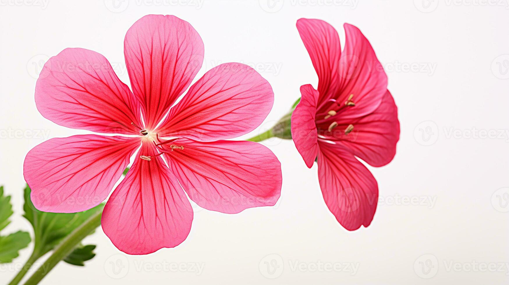 Photo of beautiful Geranium flower isolated on white background. Generative AI