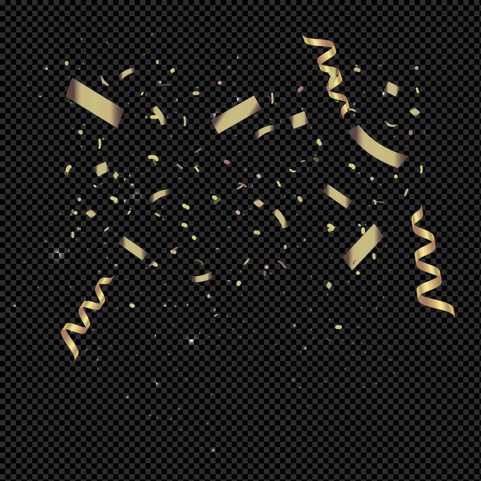 Golden confetti frame vector background. realistic golden ribbon and confetti explosion illustration. golden confetti isolated