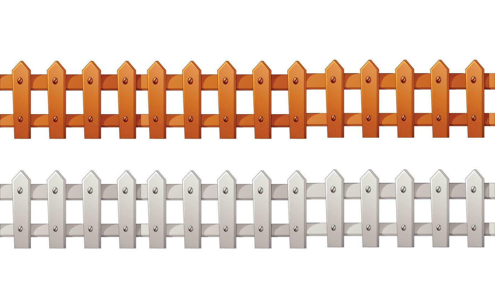 Vector illustration of a set of wooden fences brown and colored fence white