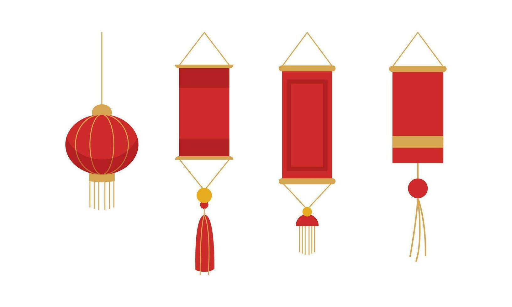 Vector set of chinese traditional lucky knot tassel hanging mascot decoration with gold and jade disks