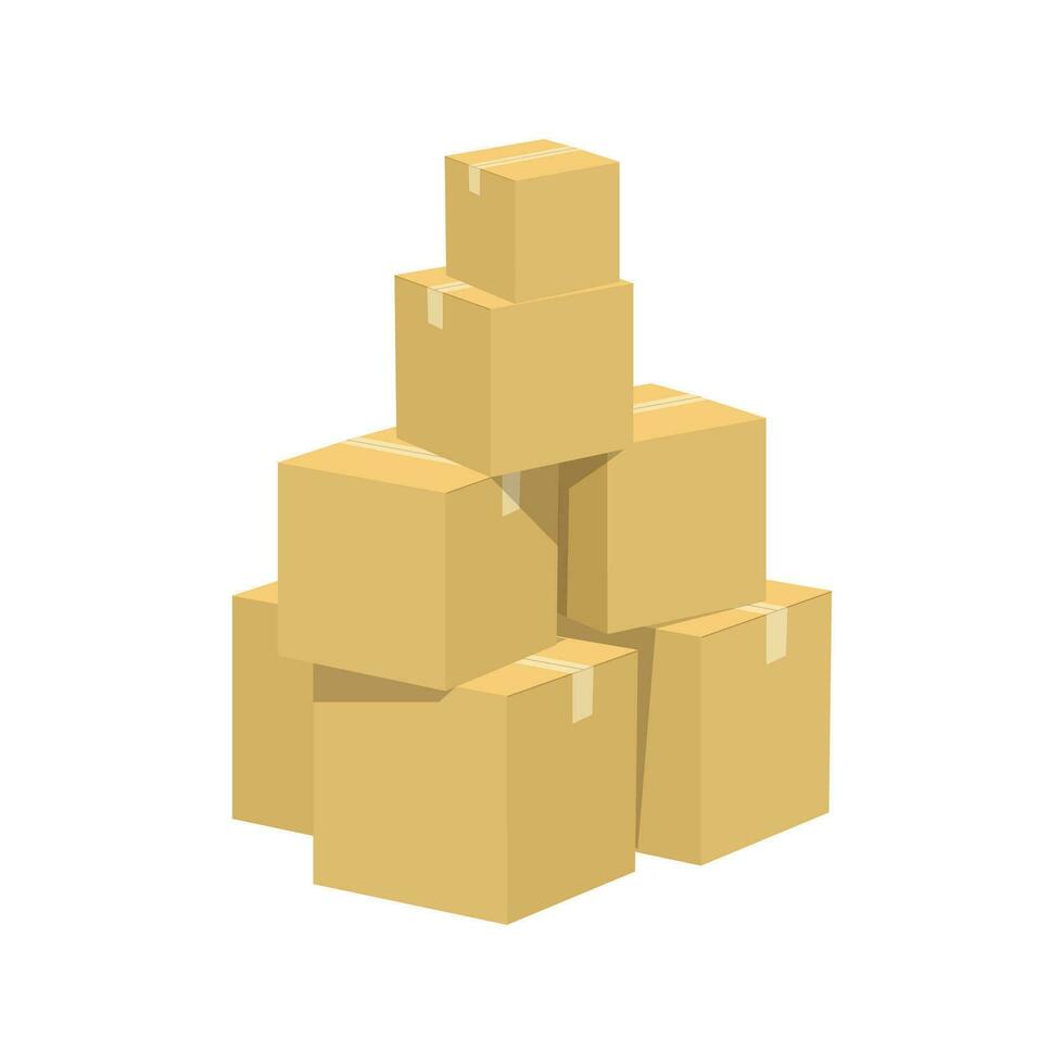 Vector set of 3d isometric carton cardboard box