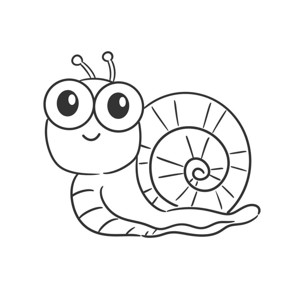 Cute snail is walking and smiling for coloring vector