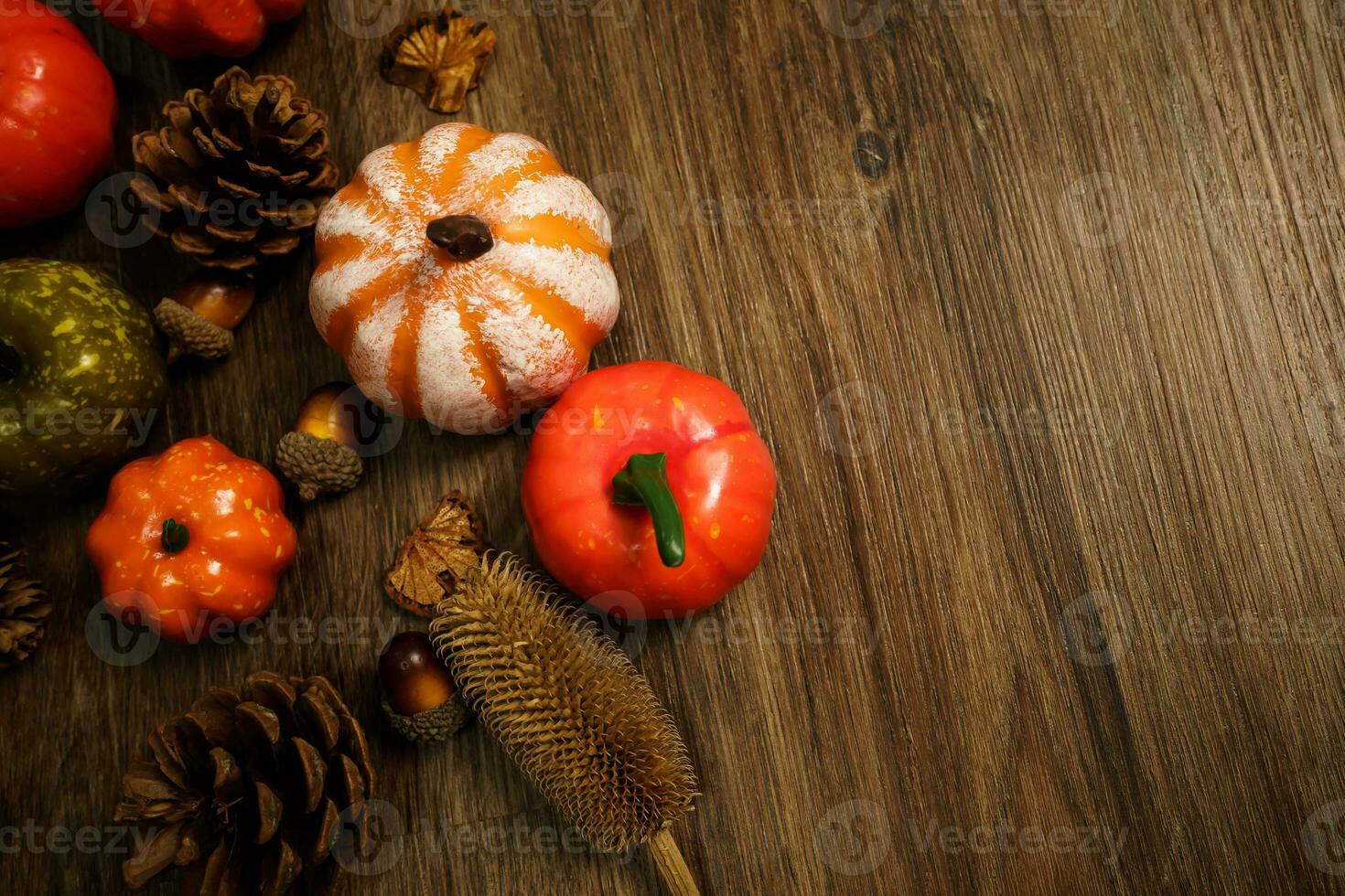 Halloween decorations background. Halloween Scary pumpkin head on wooden table Halloween holiday concept photo