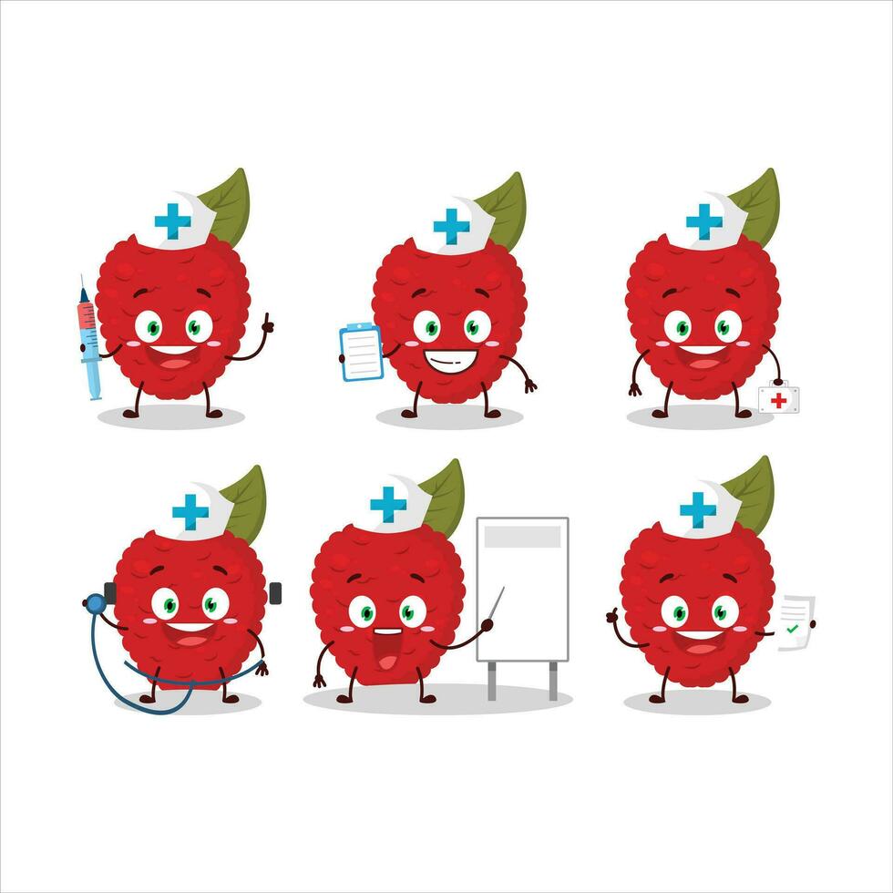 Doctor profession emoticon with lychee cartoon character vector