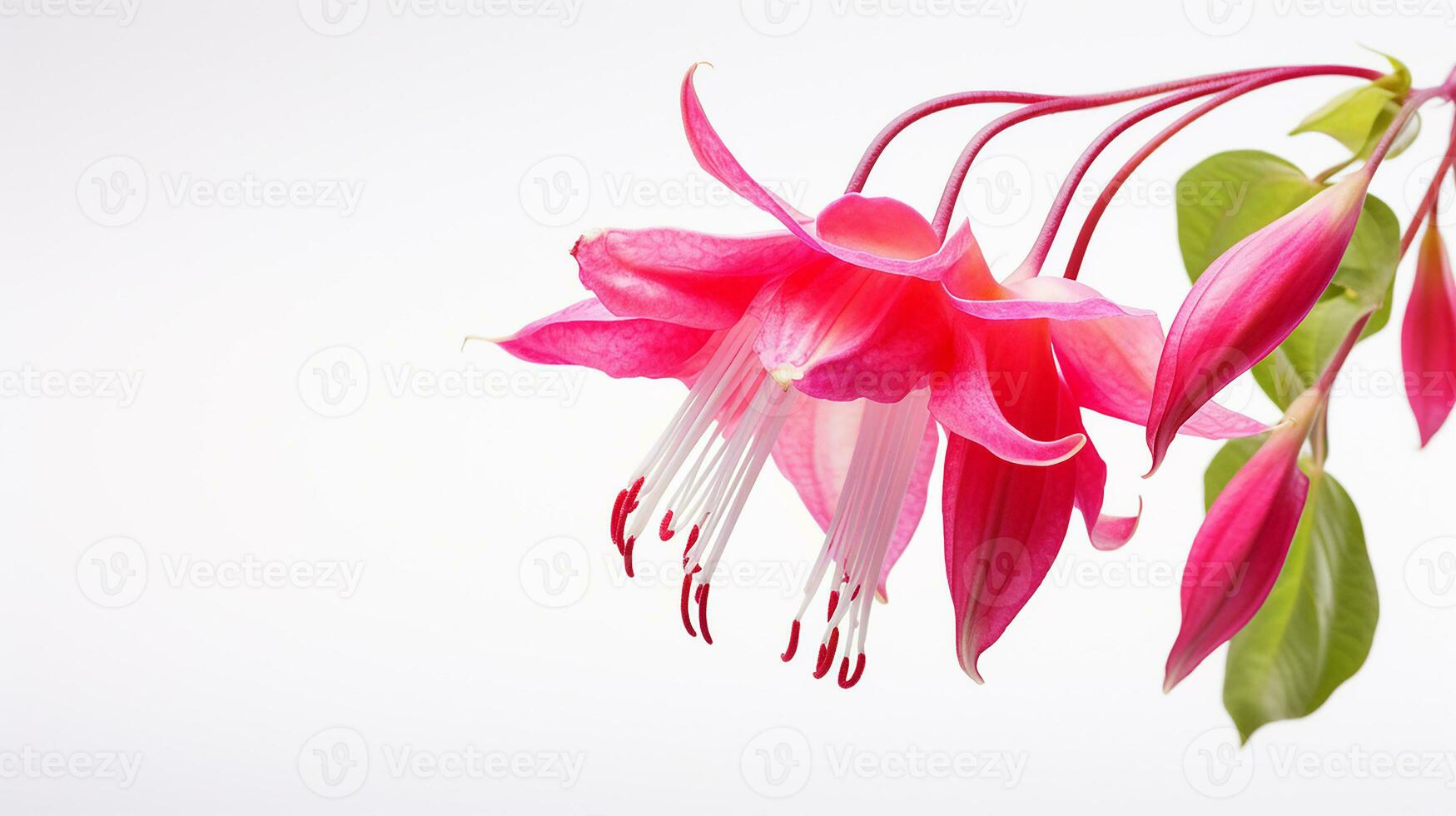 Photo of beautiful Fuchsia flower isolated on white background. Generative AI